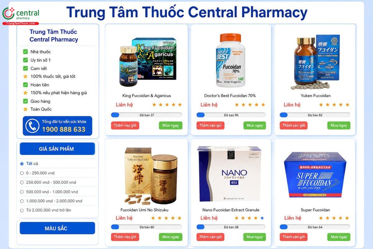 Đặt mua Fucoidan toàn quốc tại Trung Tâm Thuốc Central Pharmacy
