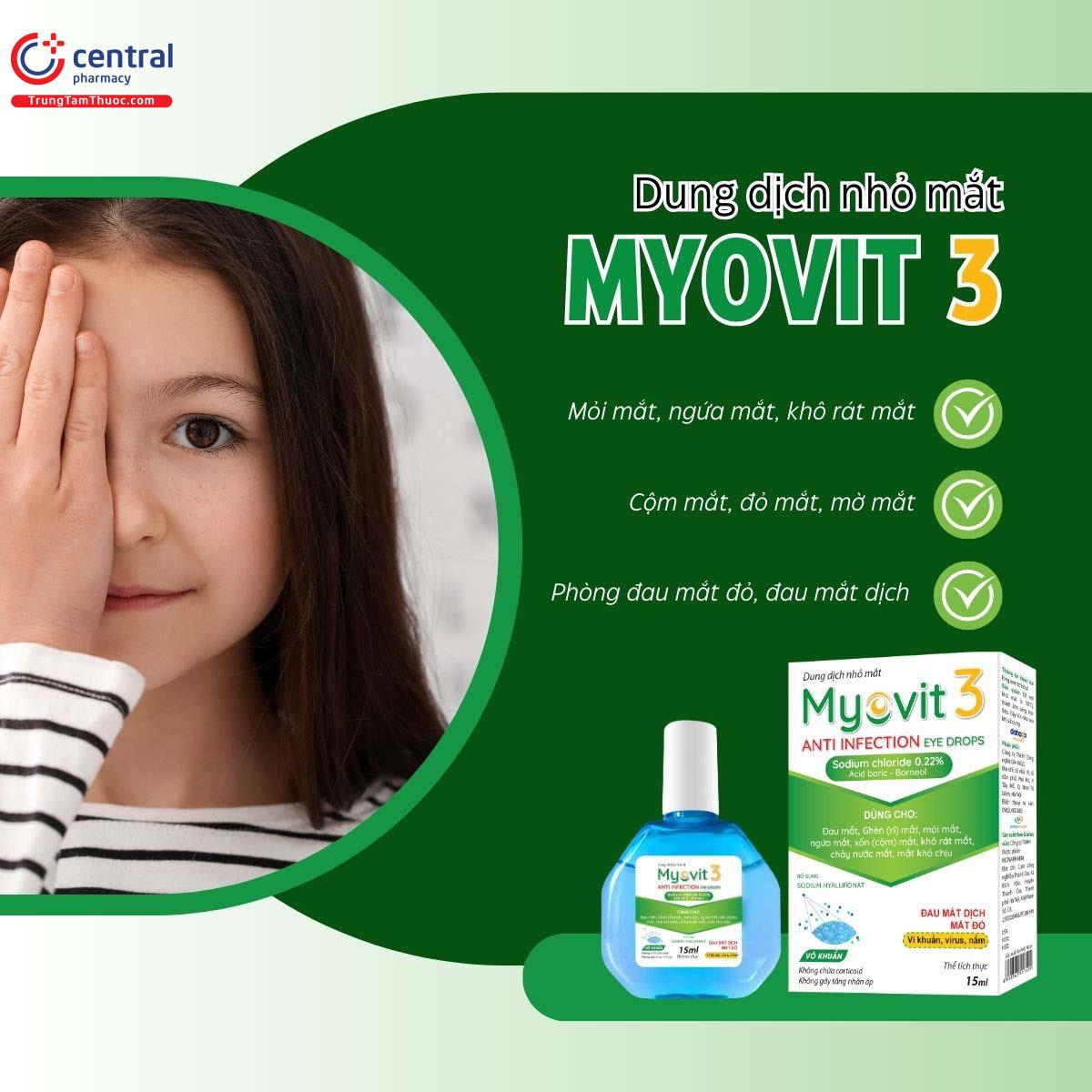 Dung dịch nhỏ mắt Myovit 3 giúp giảm khô mắt