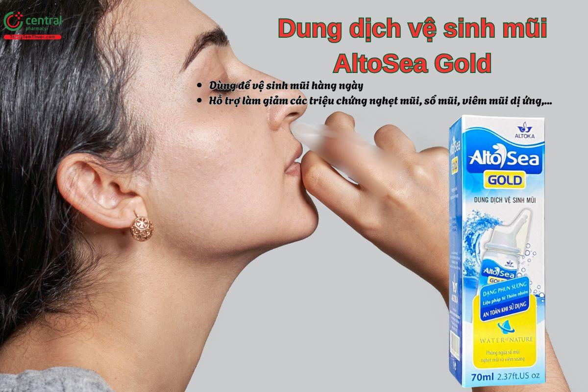 Dung dịch vệ sinh mũi AltoSea Gold dùng để vệ sinh mũi hàng ngày, rửa trôi bụi bẩn, giảm sổ mũi, nghẹt mũi,...