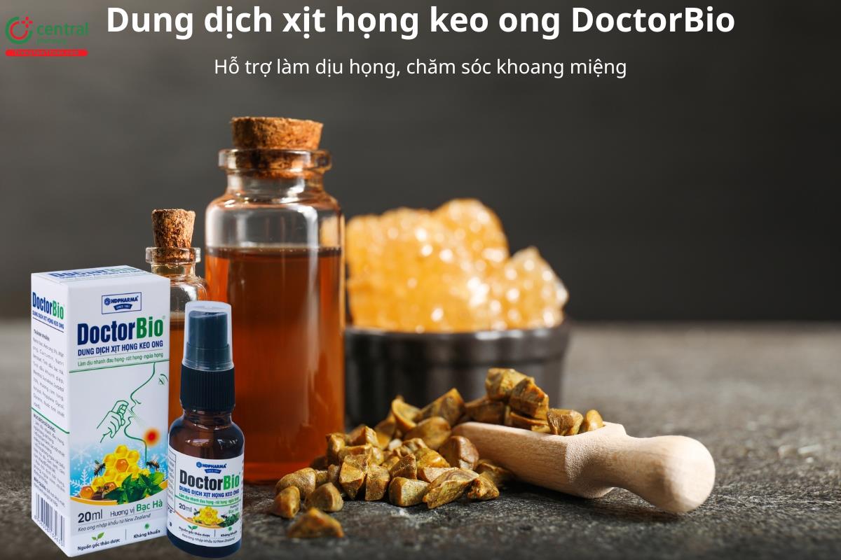 Dung dịch xịt họng keo ong DoctorBio dịu họng, chăm sóc khoang miệng