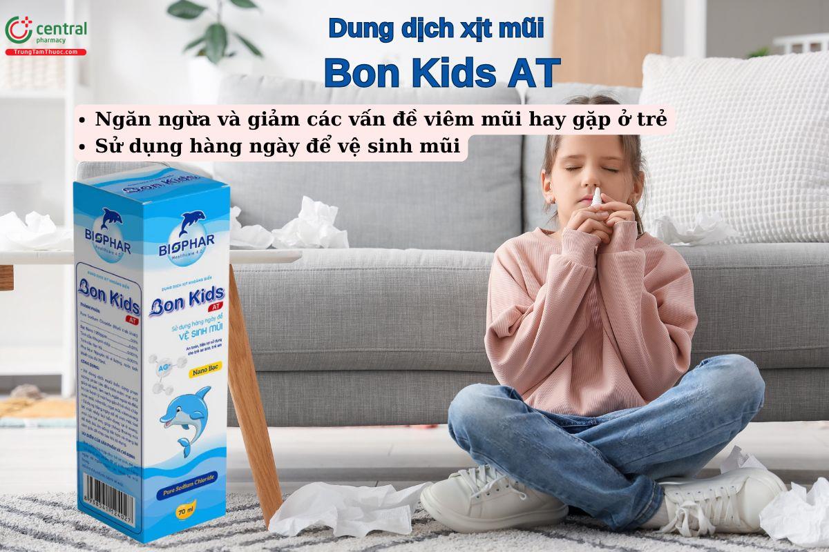 Dung dịch xịt mũi Bon Kids AT giúp giảm các tình trạng viêm tắc ngạt mũi, chảy nước mũi ở trẻ