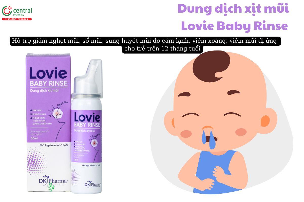 Dung dịch xịt mũi Lovie Baby Rinse giúp làm thông thoáng, giảm nghẹt mũi, sổ mũi,...