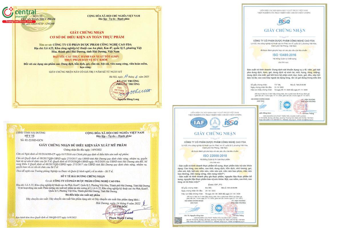 Các chứng nhận Dược phẩm Công nghệ cao FDA đạt được