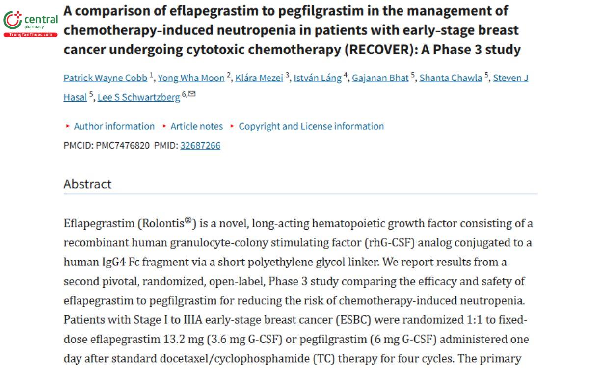 So sánh hiệu quả eflapegrastim với pegfilgrastim 