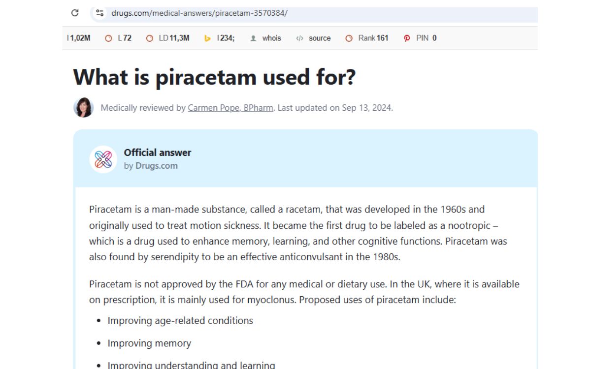 FDA không chấp thuận Piracetam trong điều trị