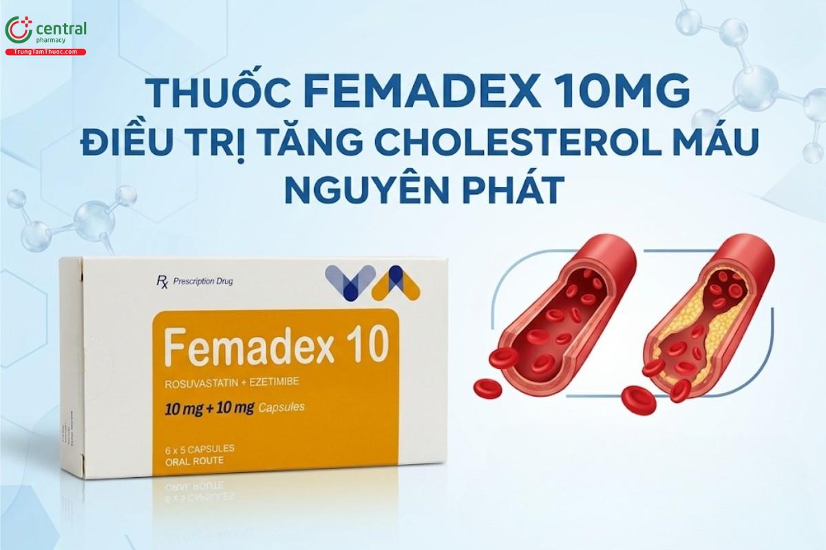 Thuốc Femadex 10mg điều trị tăng cholesterol máu nguyên phát