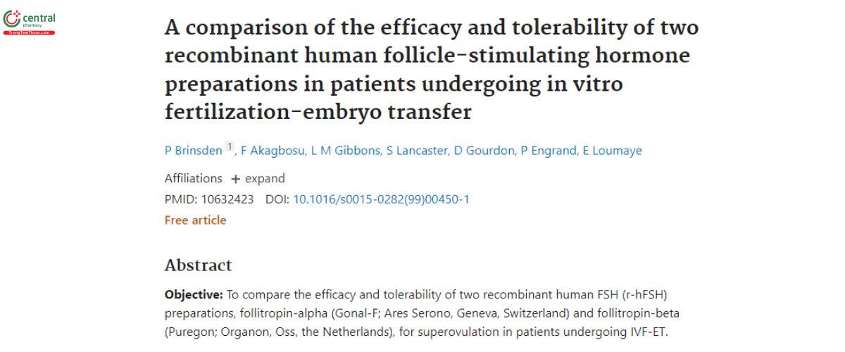 Nghiên cứu so sánh hiệu quả Follitropin alpha và follitropin beta