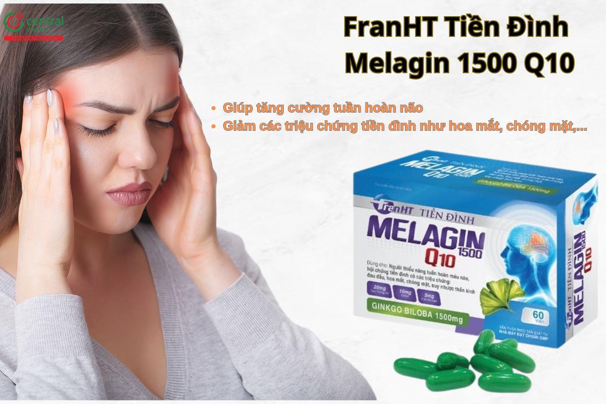 Viên uống FranHT Tiền Đình Melagin 1500 Q10 giúp giảm các triệu chứng hoa mắt, chóng mặt, đau đầu,...