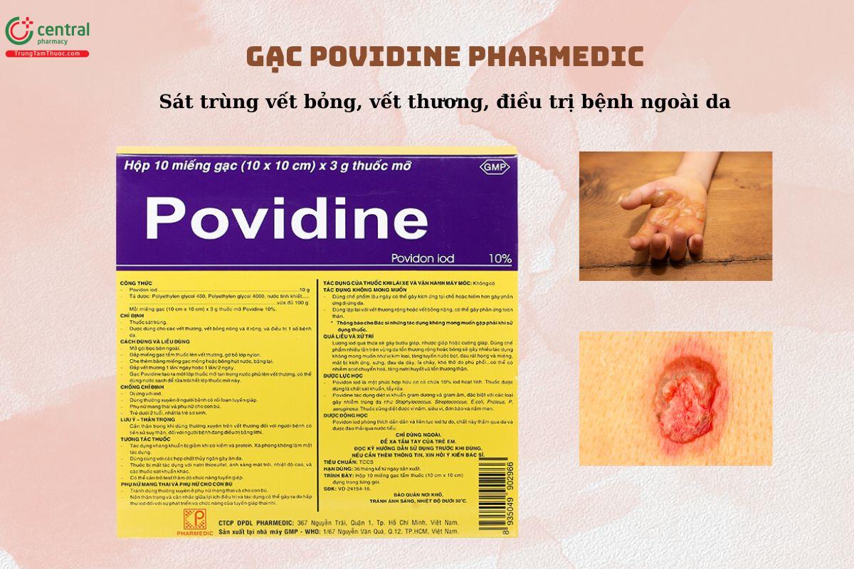 Gạc Povidine 10% Pharmedic - Sát trùng vết thương, vết bỏng