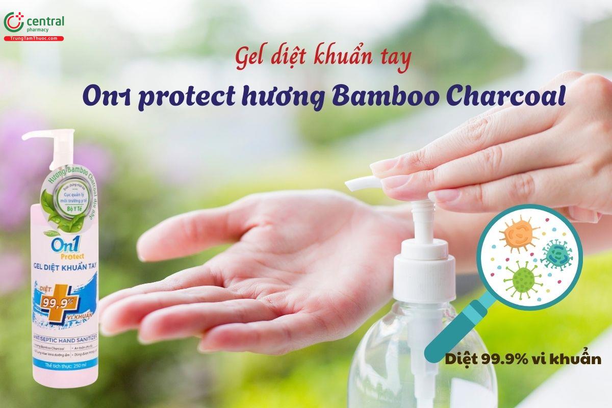 Gel diệt khuẩn tay On1 protect hương Bamboo Charcoal 250ml giúp diệt 99,9% vi khuẩn, an toàn cho y tế và gia đình