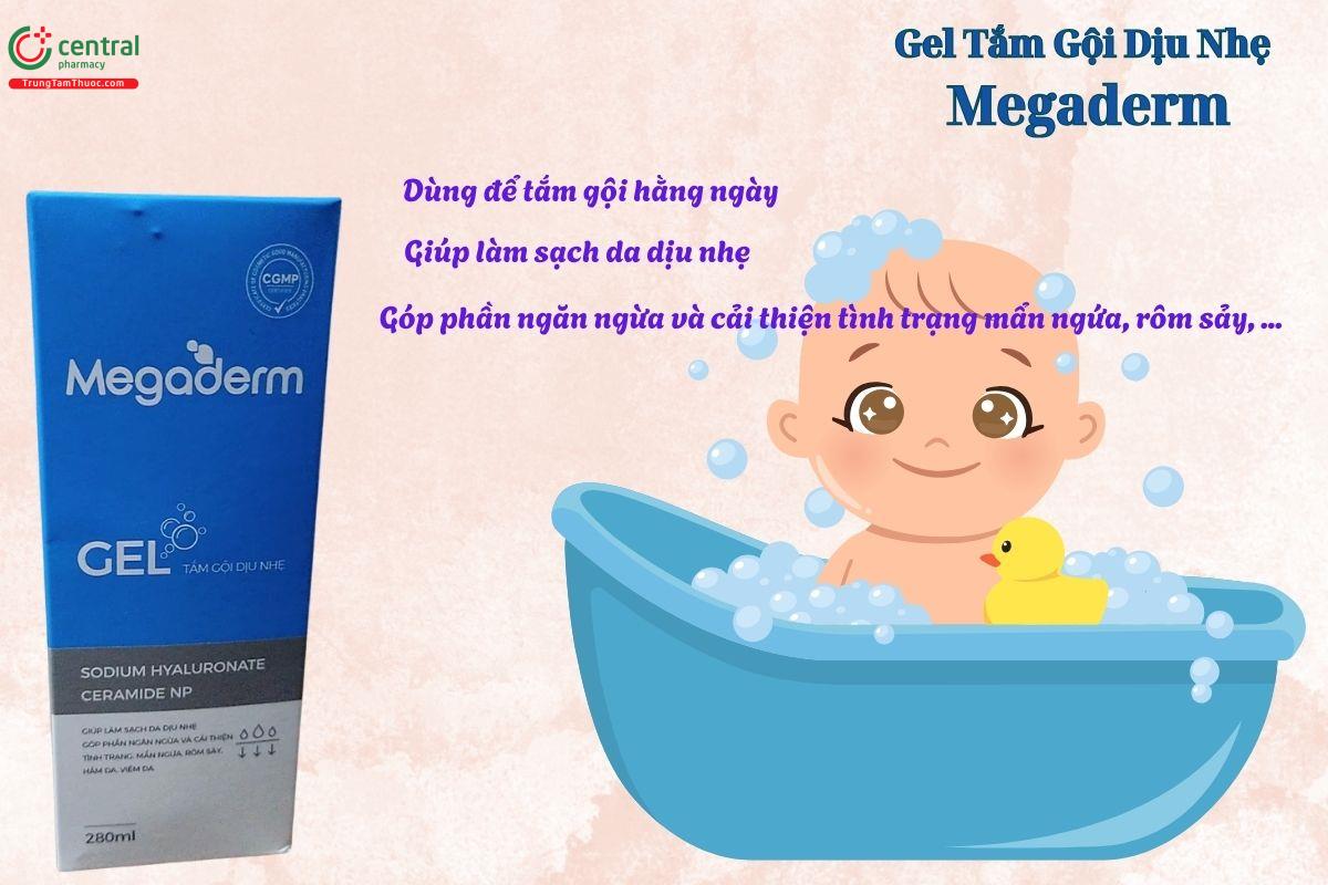 Gel Tắm Gội Dịu Nhẹ Megaderm giúp cải thiện tinh trạng rôm sảy, mẩn ngứa, hăm da ở trẻ