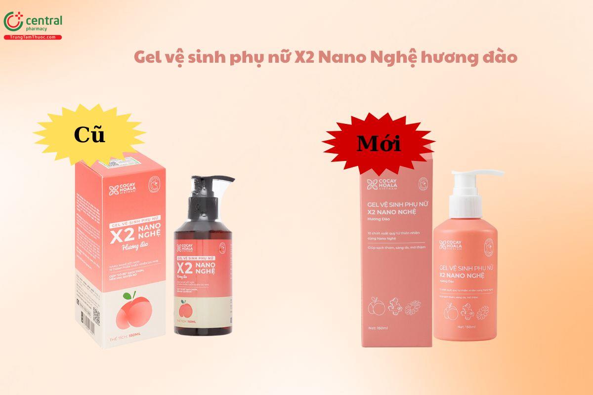 Gel vệ sinh phụ nữ X2 Nano Nghệ hương đào mẫu cũ - mới