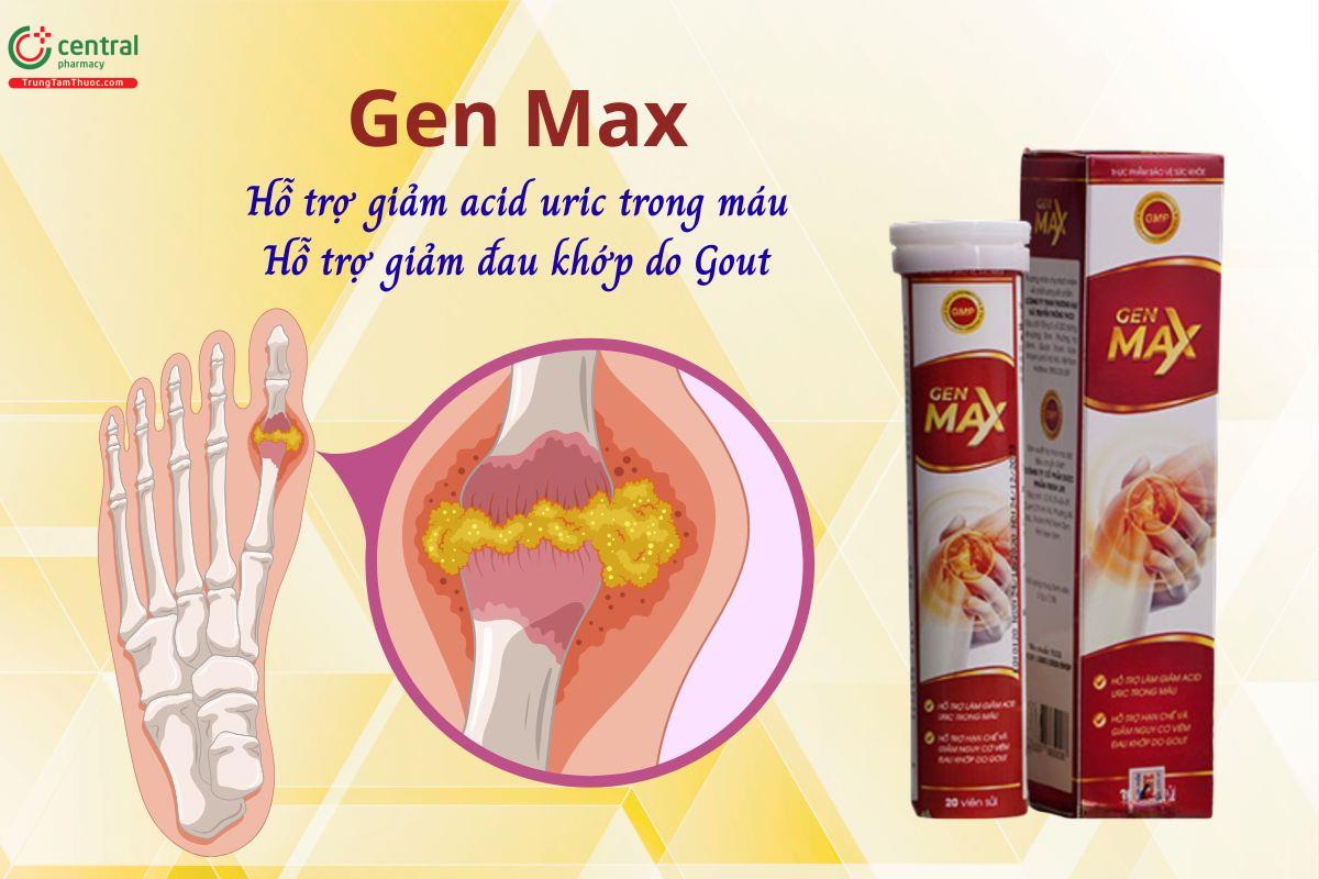 Gen Max giúp giảm acid uric máu và giảm đau khớp do Gout