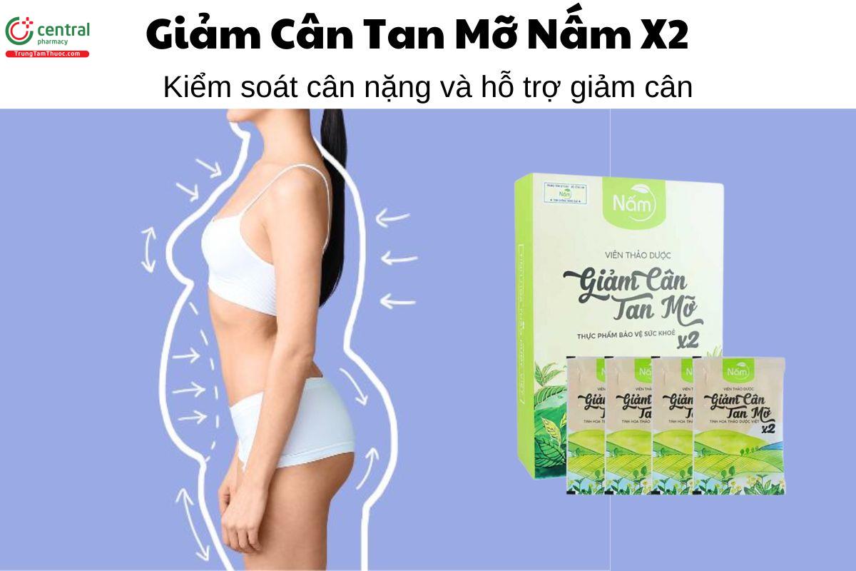 Viên thảo dược Giảm Cân Tan Mỡ Nấm X2 kiểm soát cân nặng, hỗ trợ giảm cân