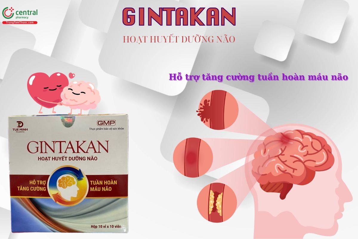 Viên uống GINTAKAN Hoạt Huyết Dưỡng Não giúp tăng cường máu lưu thông lên não