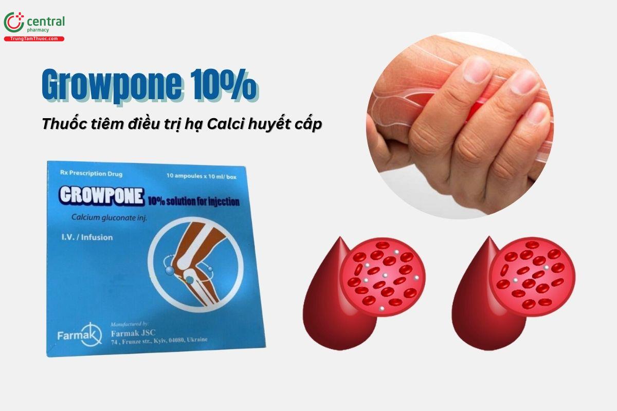 Thuốc Growpone 10% điều trị hạ calci huyết cấp, dự phòng thiếu calci huyết 