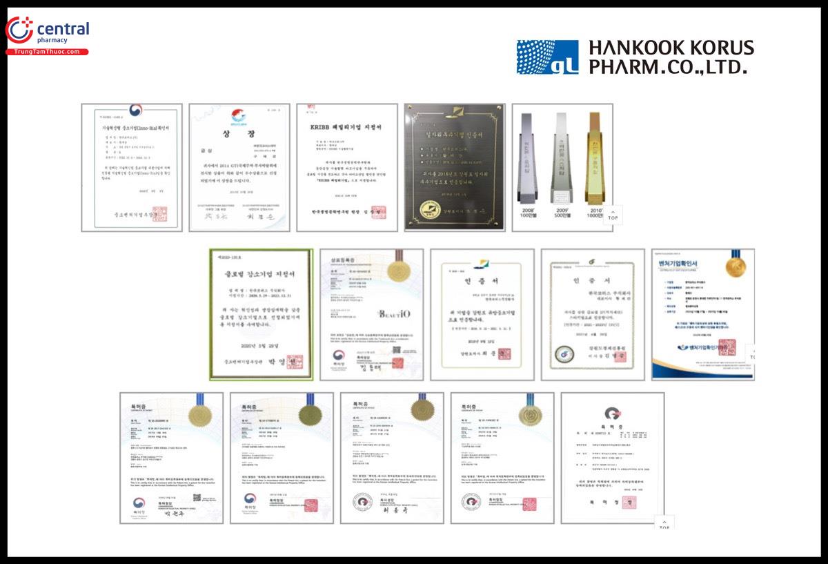 Giải thưởng và chứng nhận của Hankook Korus Pharma
