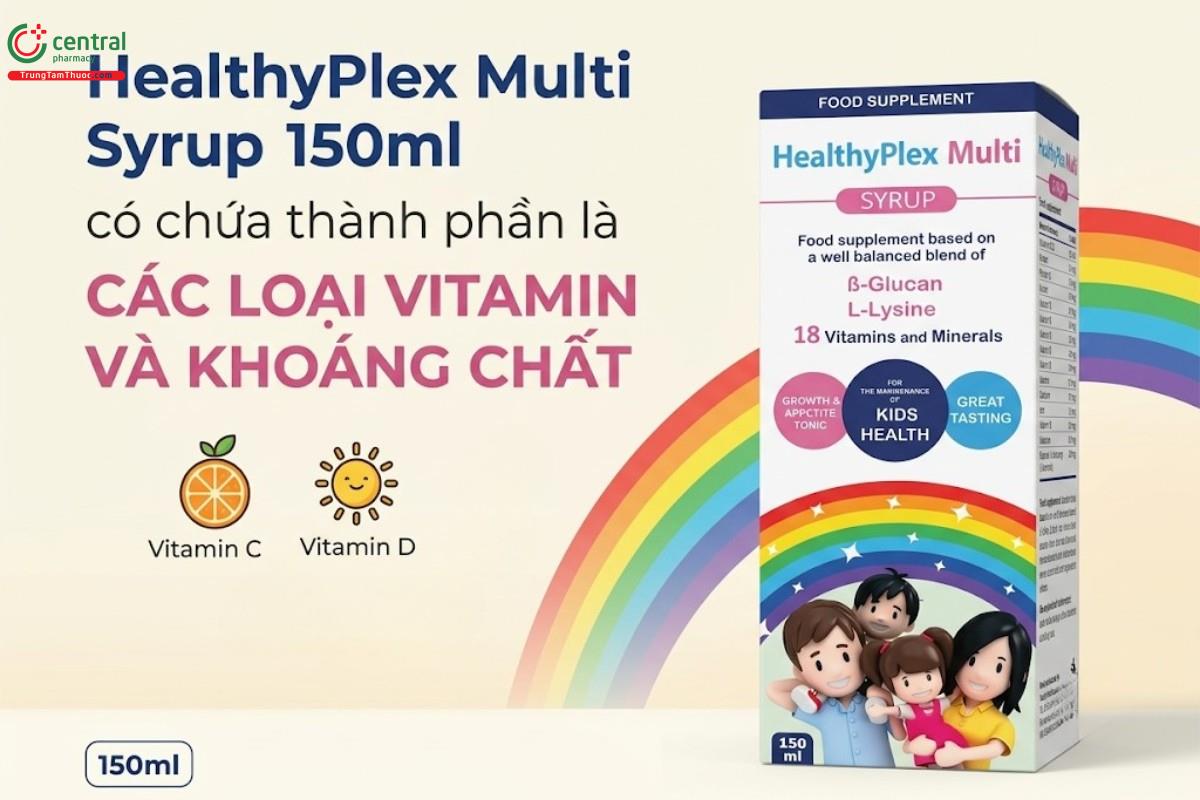HealthyPlex Multi Syrup 150ml có chứa thành phần là các loại vitamin và khoáng chất