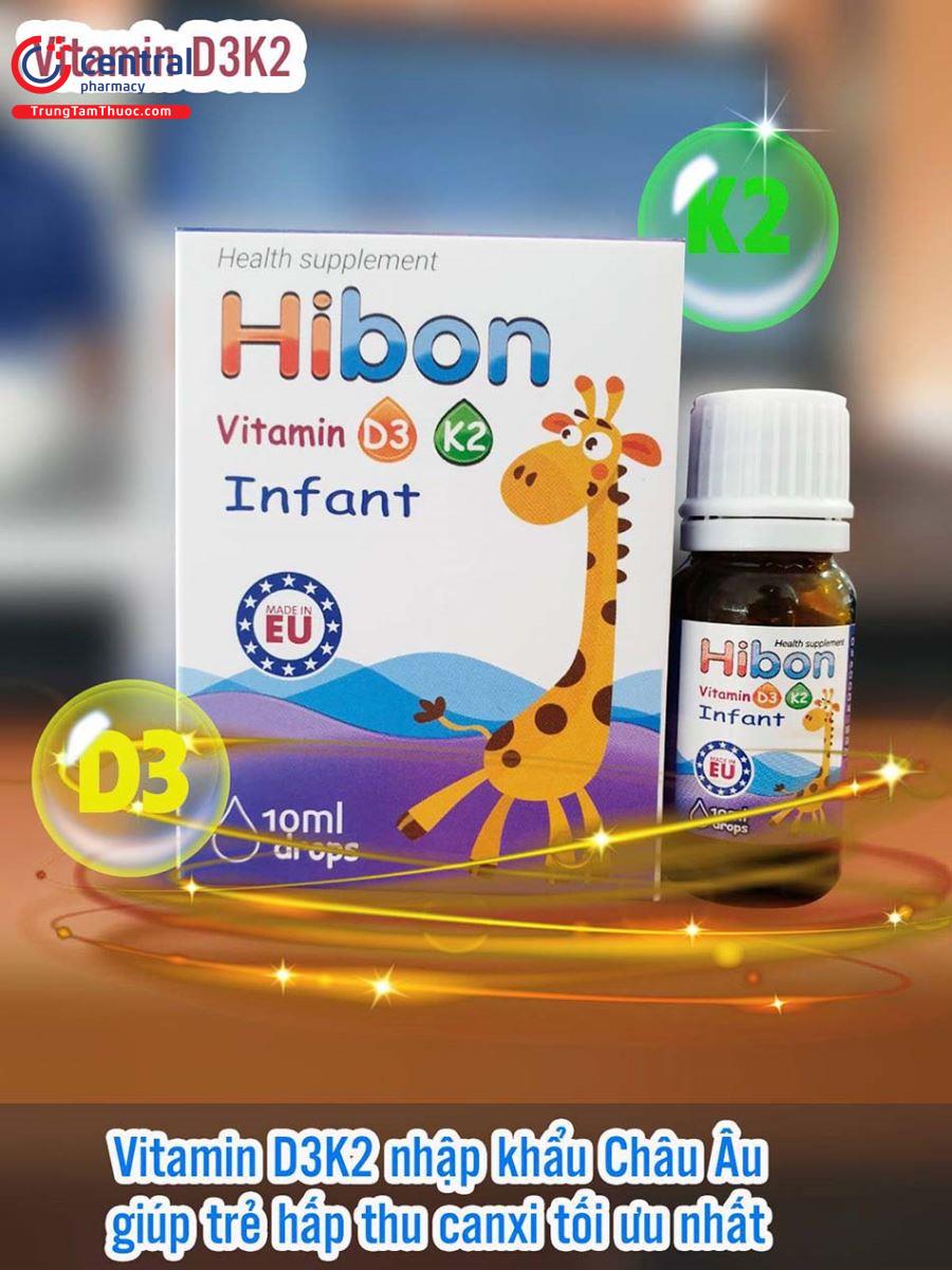 Hình 1: Thành phần của Hibon Vitamin D3 k2 Infant