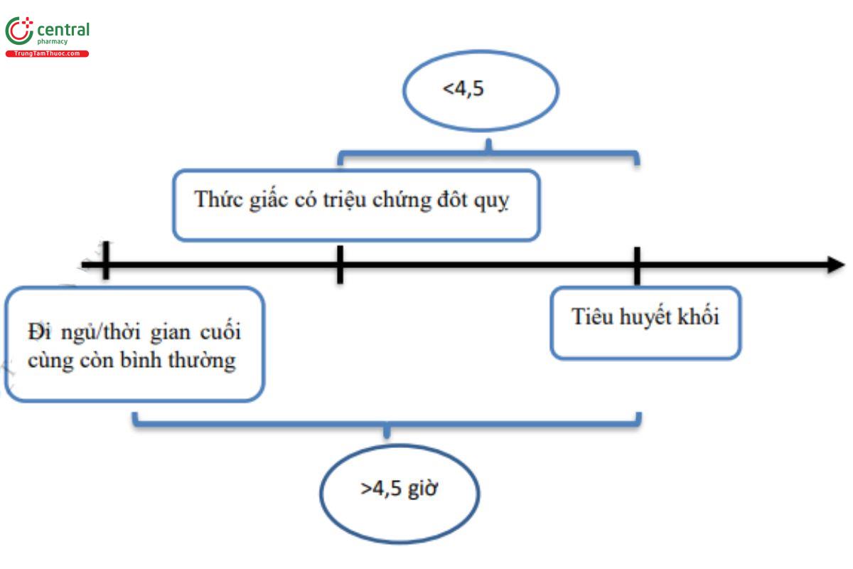 Hình 2. Mốc thời gian trong đột quỵ thức giấc theo Hội Đột quỵ Châu Âu