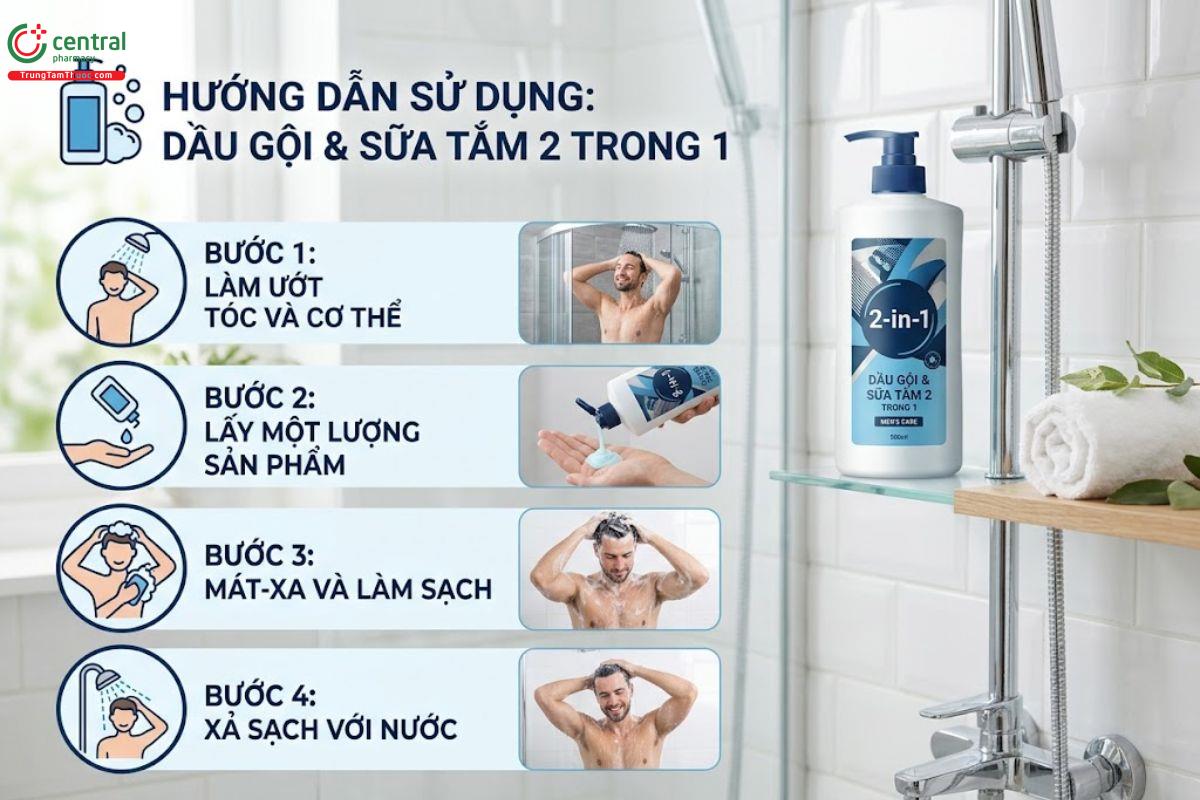 Hướng dẫn sử dụng dầu gội sữa tắm 2 trong 1.