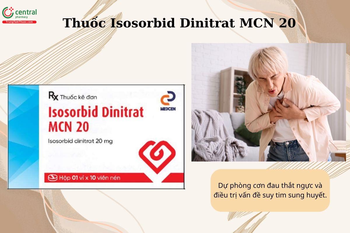 Chỉ định của thuốc Isosorbid Dinitrat MCN 20