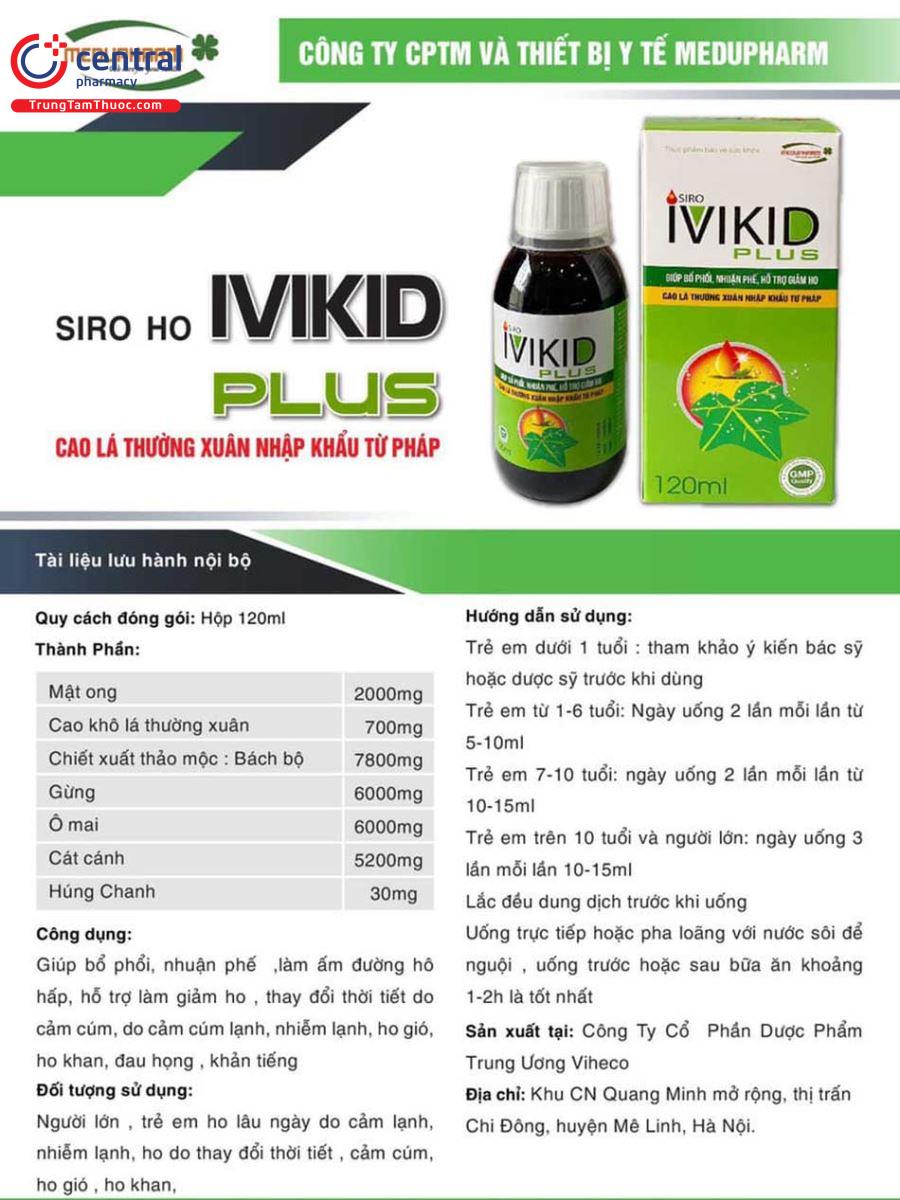 Hình 1: Một vài thông tin về sản phẩm Siro Ivikid Plus