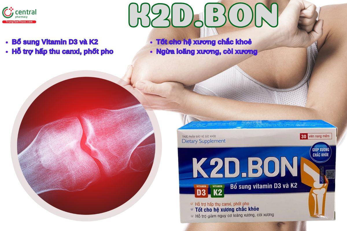 Viên uống K2D.BON bổ sung Vitamin D3 và K2 cho cơ thể