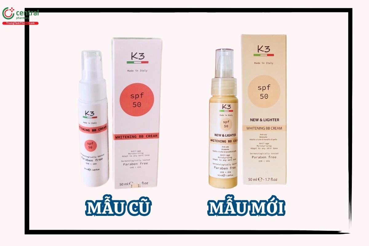 Thông báo thay đổi bao bì sản phẩm Kem chống nắng trang điểm K3 Whitening BB Cream SPF50 50ml