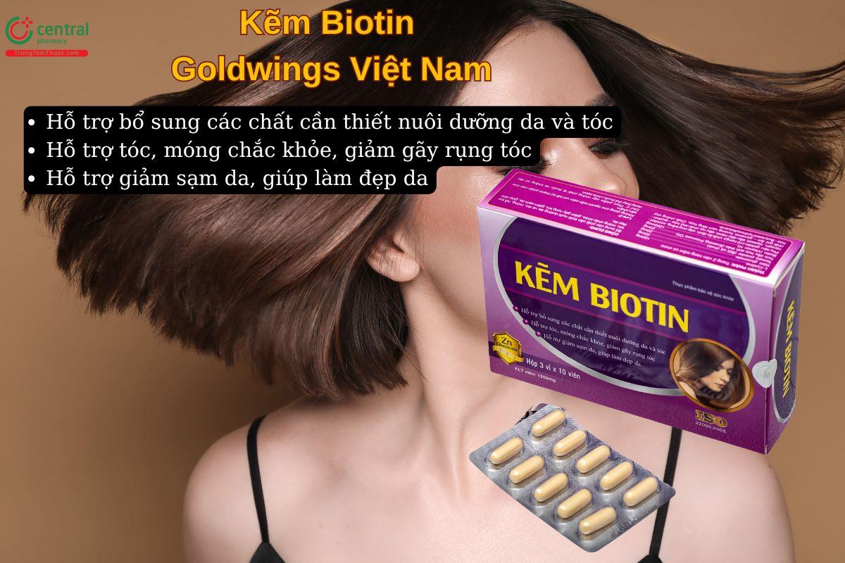Viên uống Kẽm Biotin Goldwings Việt Nam giúp tóc chắc khoẻ, giảm gãy rụng, giúp đẹp da,...