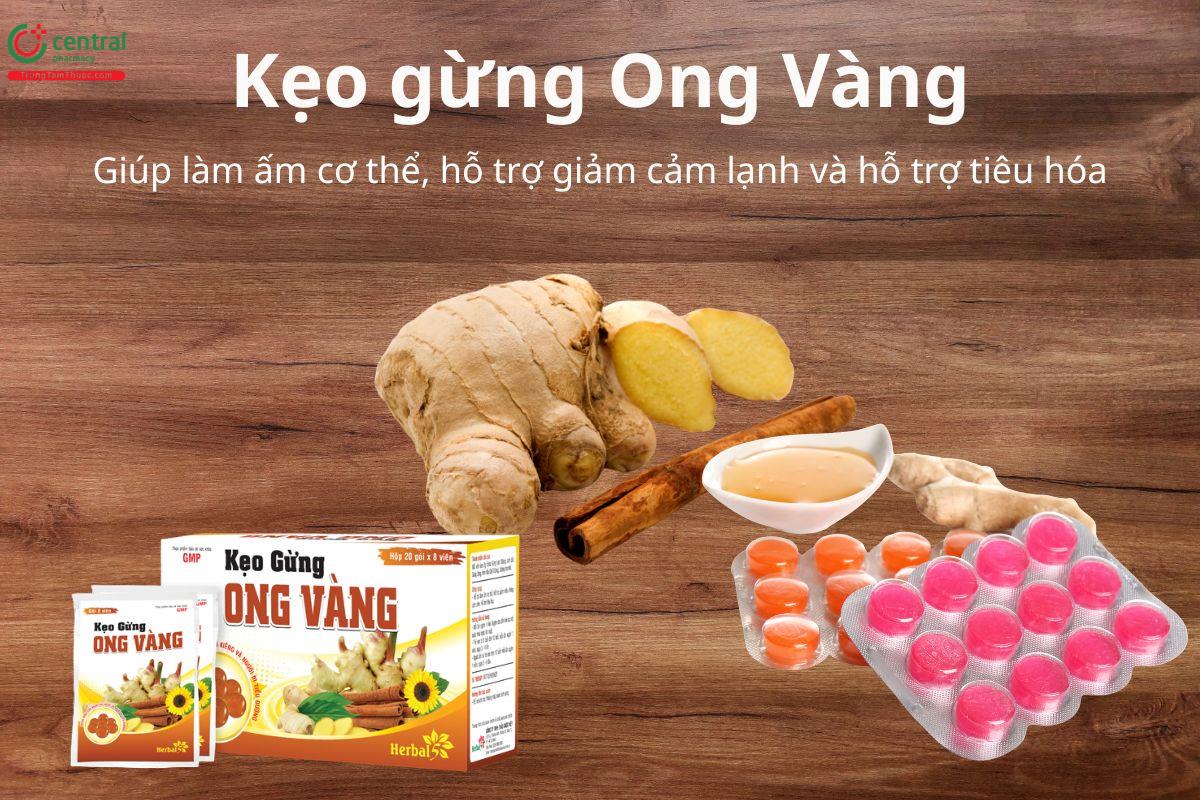 Kẹo gừng Ong Vàng giúp làm ấm cơ thể, giảm cảm lạnh và hỗ trợ tiêu hóa