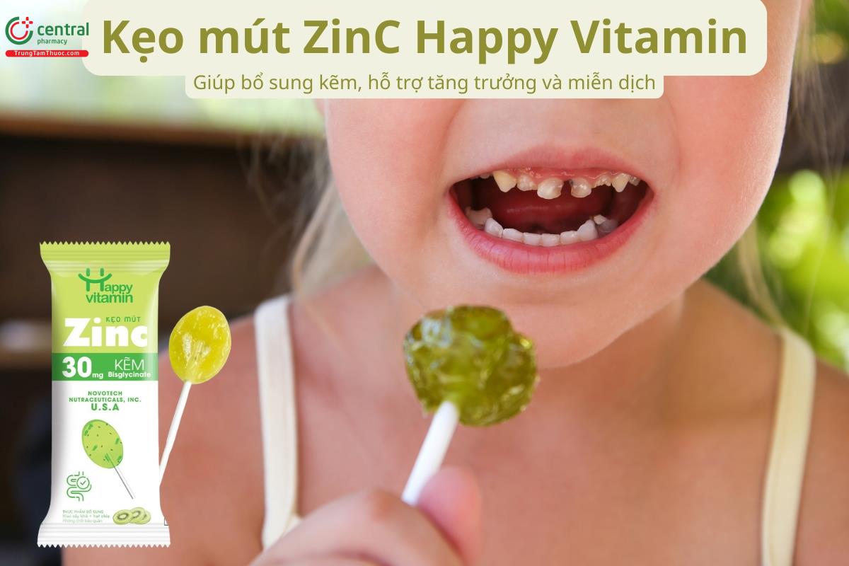 Kẹo mút ZinC Happy Vitamin bổ sung kẽm, hỗ trợ sức đề kháng cho bé
