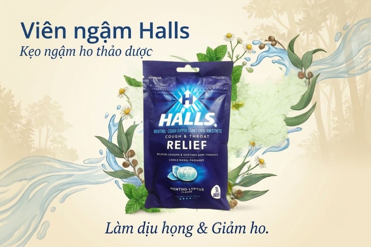 Viêm ngậm Halls giúp giảm đau rát họng