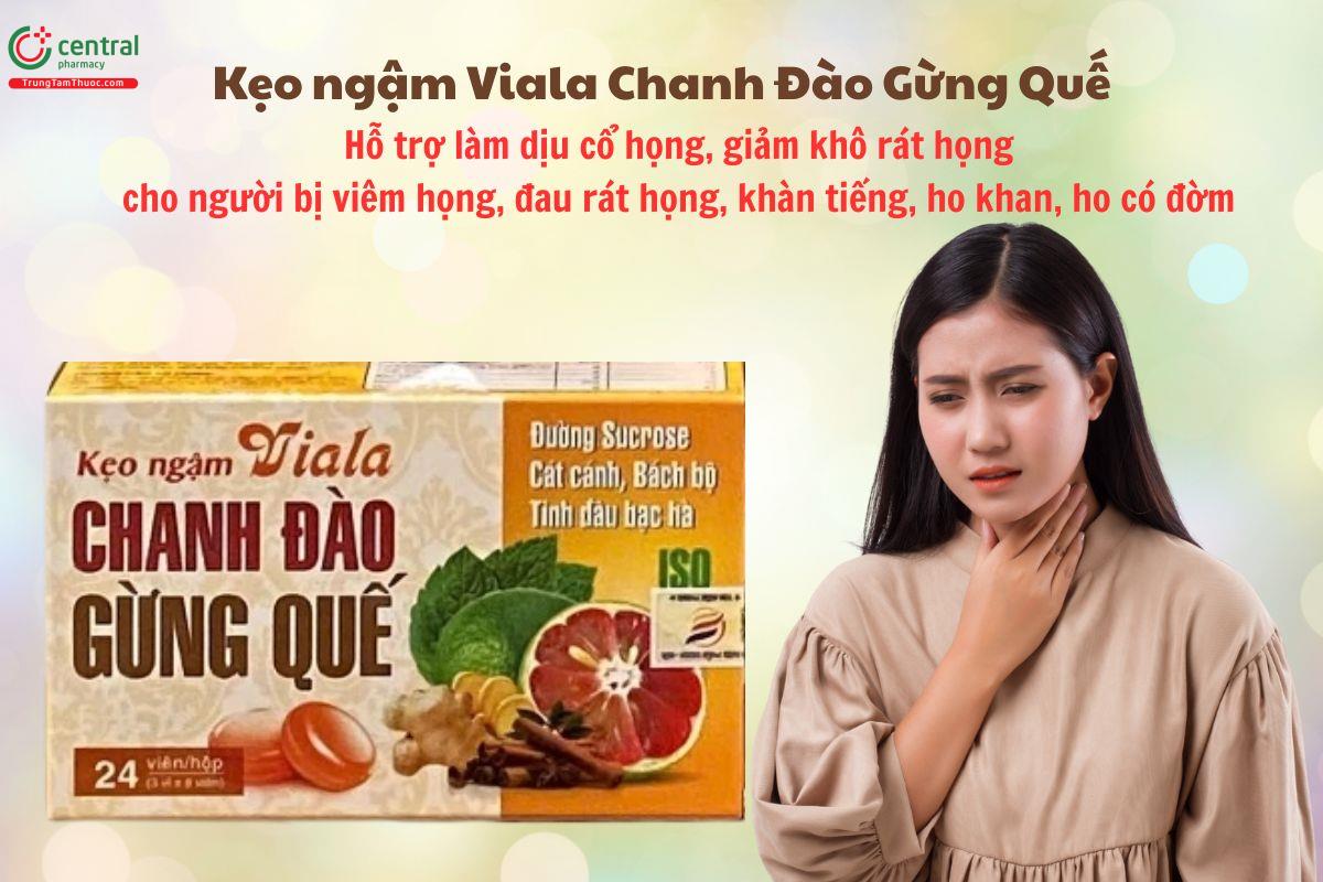 Kẹo ngậm Viala Chanh Đào Gừng Quế giúp giảm ho, làm dịu họng