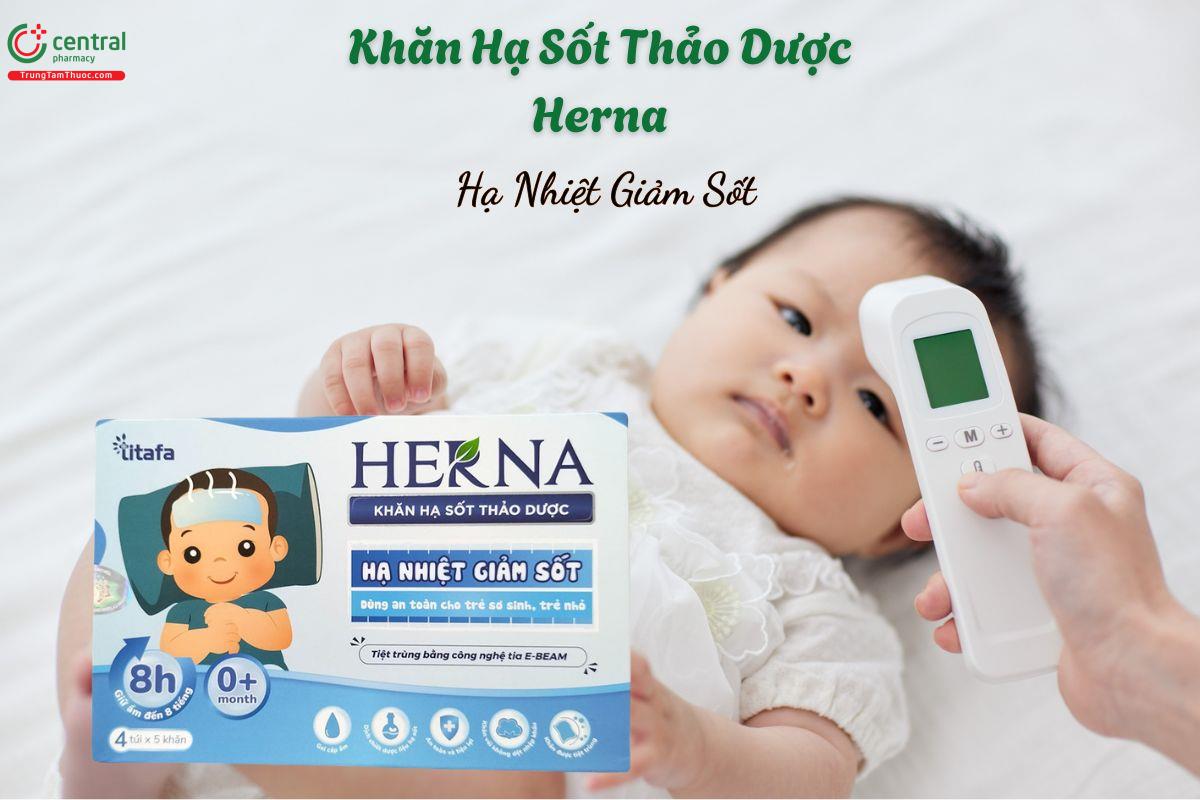 Khăn Hạ Sốt Thảo Dược Herna dùng để hạ sốt, làm mát cho trẻ sơ sinh, trẻ nhỏ