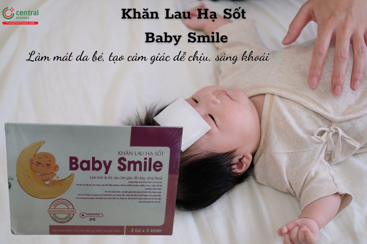 Khăn Lau Hạ Sốt Baby Smile giúp làm mát da bé, tạo cảm giác dễ chịu