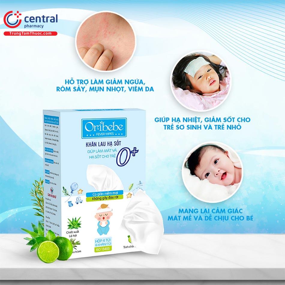 Khăn lau hạ sốt Oribebe 0+ hạ nhiệt cho trẻ