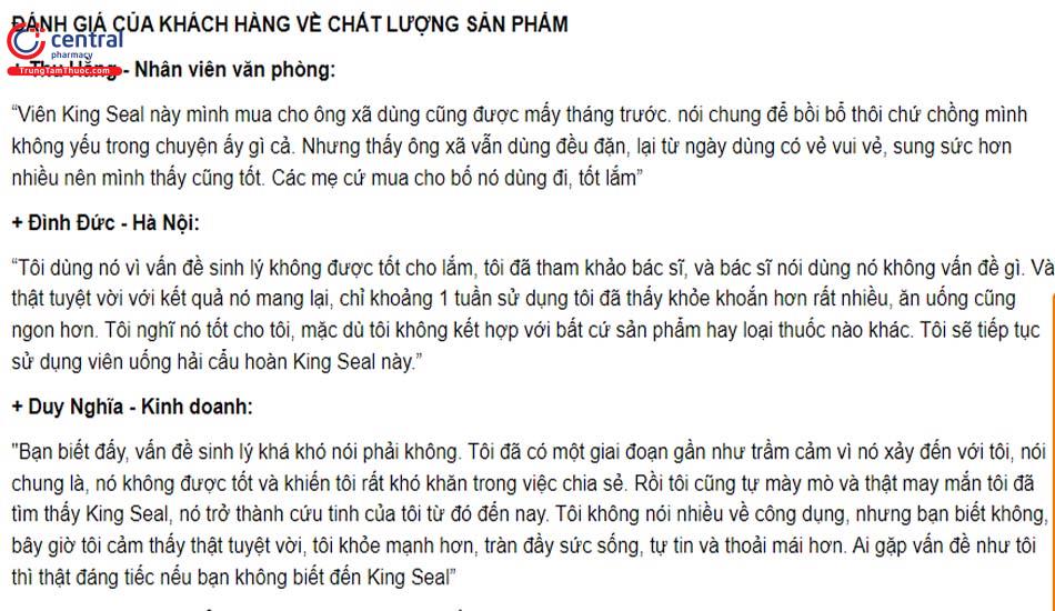 Cảm nhận của khách hàng sau khi sử dụng King Seal