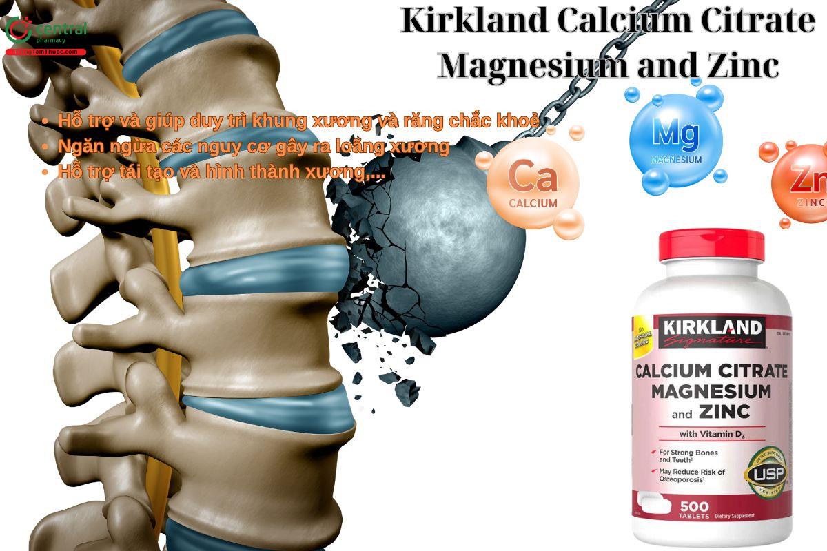 Viên uống Kirkland Calcium Citrate Magnesium and Zinc with Vitamin D3 giúp xương chắc khoẻ, ngừa loãng xương