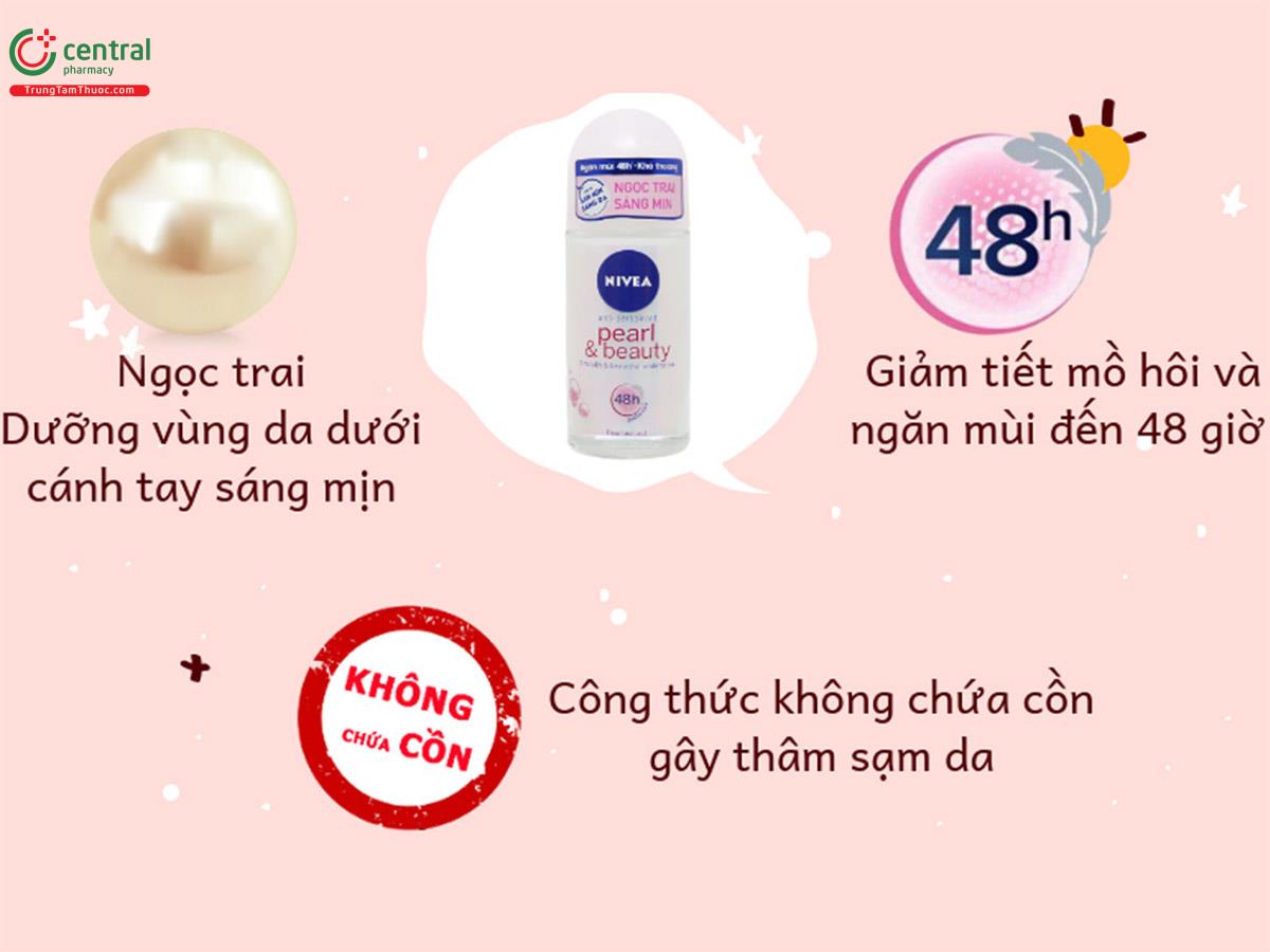 Lăn khử mùi Nivea Pearl & Beauty 50ml giúp ngừa mùi hôi dưới cánh tay