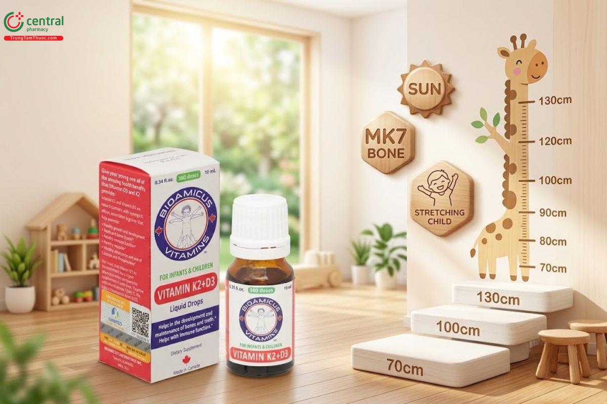 Vitamin D3 + K2 MK7 Bioamicus - Cho trẻ cao lớn hơn