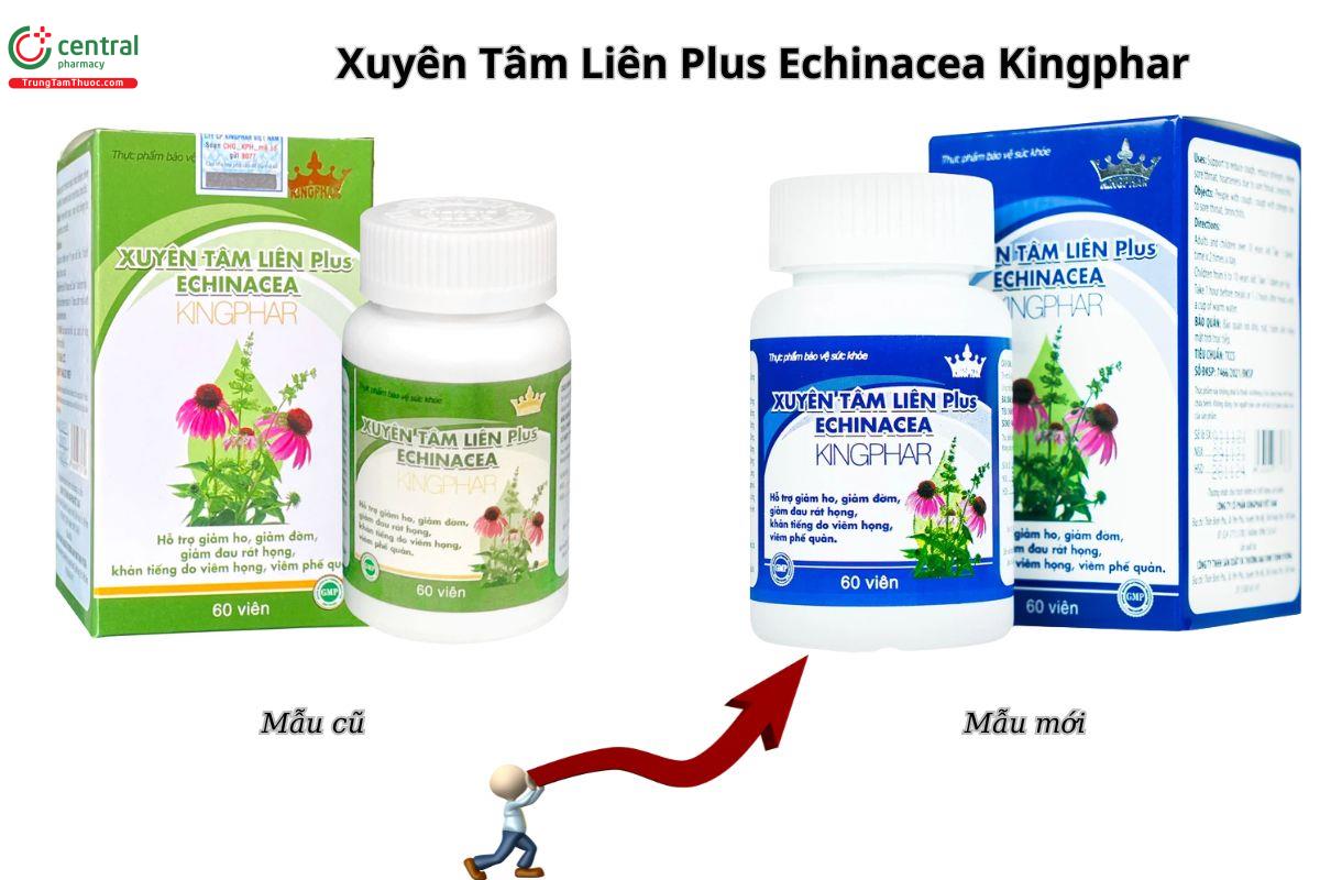 Hình ảnh mẫu cũ - mẫu mới của sản phẩm Xuyên Tâm Liên Plus Echinacea Kingphar 