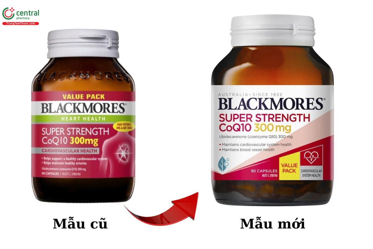 Hình ảnh mẫu cũ - mẫu mới của sản phẩm Blackmores Super Strength CoQ10 300mg 