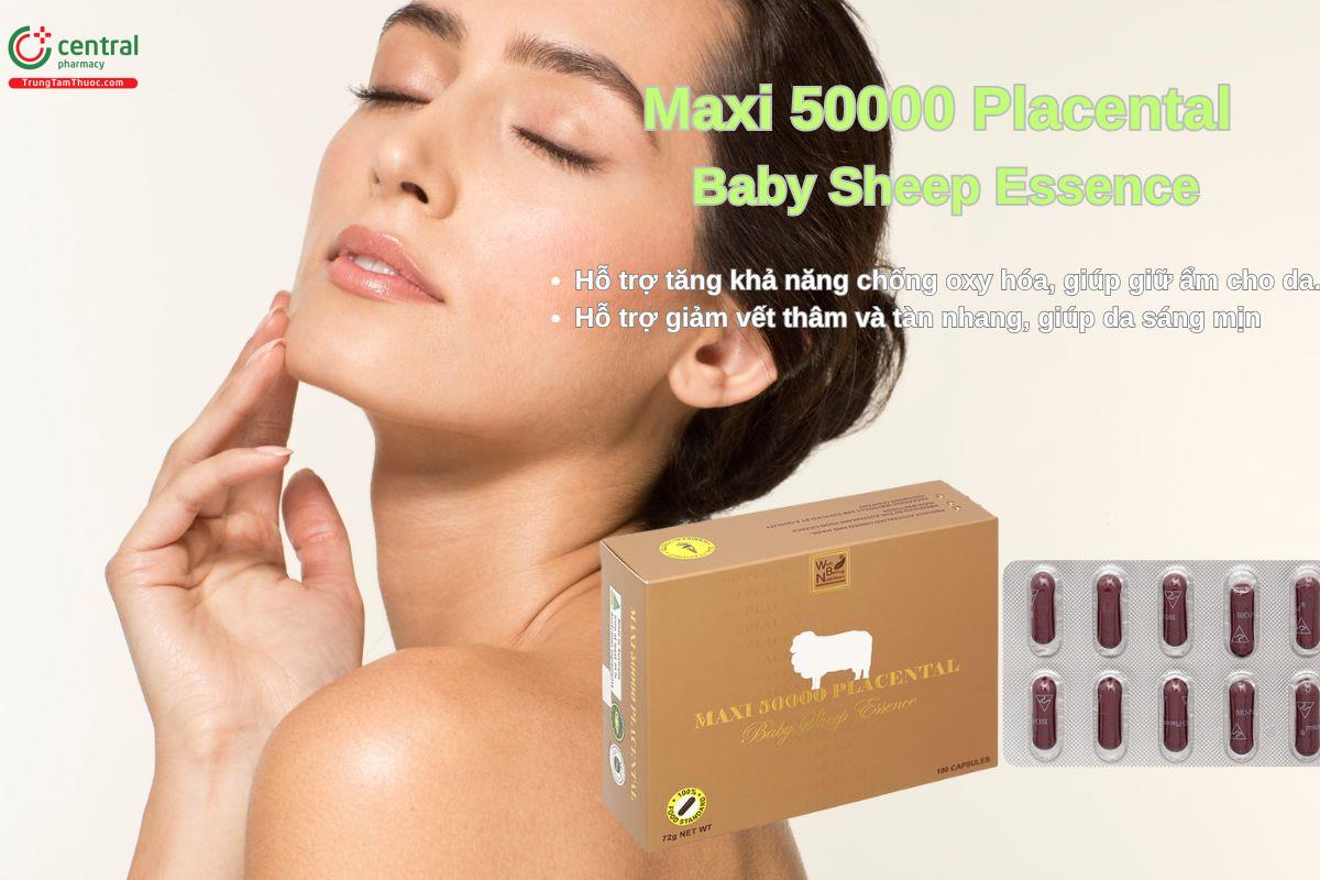 Viên uống nhau thai cừu Maxi 50000 Placental Baby Sheep Essence chống ty goá, hỗ trợ giảm nám, sạm da