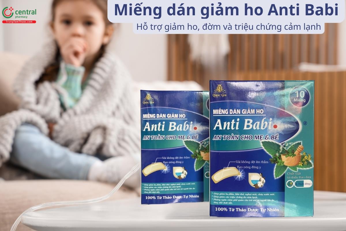Miếng dán giảm ho Anti Babi hỗ trợ giảm ho, đờm và triệu chứng cảm lạnh