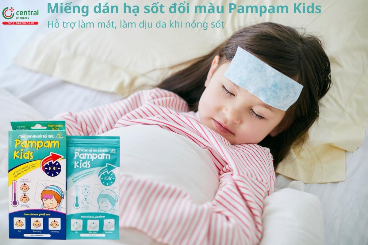 Miếng dán hạ sốt đổi màu Pampam Kids giúp làm mát, làm dịu da khi nóng sốt