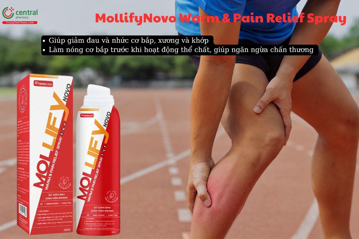 Xịt giảm đau MollifyNovo Warm & Pain Relief Spray giúp giảm đau nhức xương khớp
