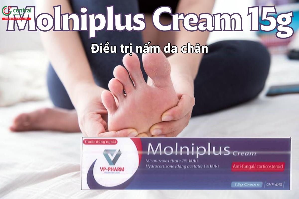 Thuốc Molniplus Cream 15g điều trị nấm da chân và viêm kẽ do Candida kèm triệu chứng viêm
