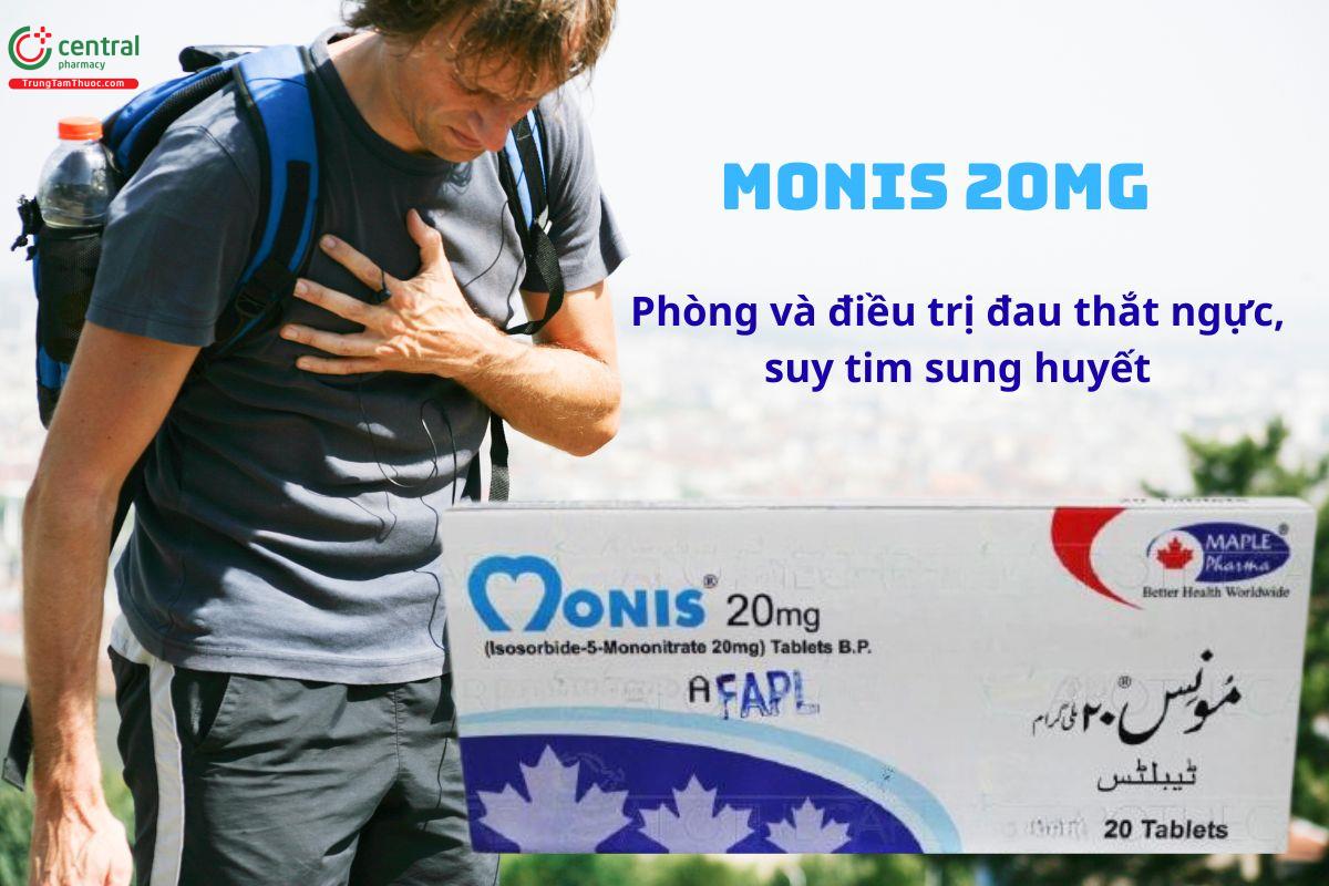 Thuốc Monis 20mg điều trị đau thắt ngực, suy tim sung huyết