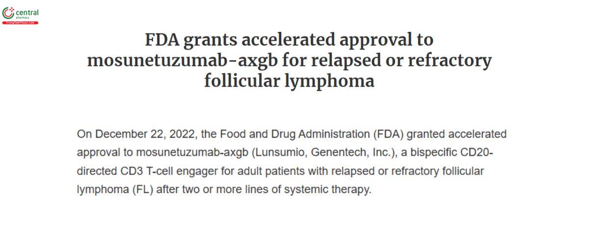 Chỉ định của Mosunetuzumab